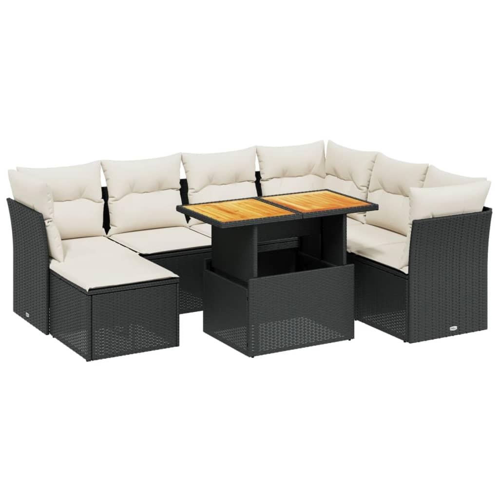8 Piece Garden Sofa Set with Cushions Black Poly Rattan