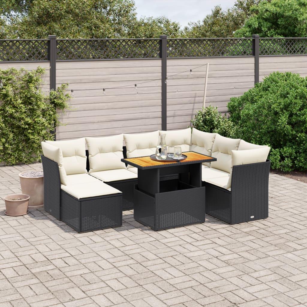 8 Piece Garden Sofa Set with Cushions Black Poly Rattan