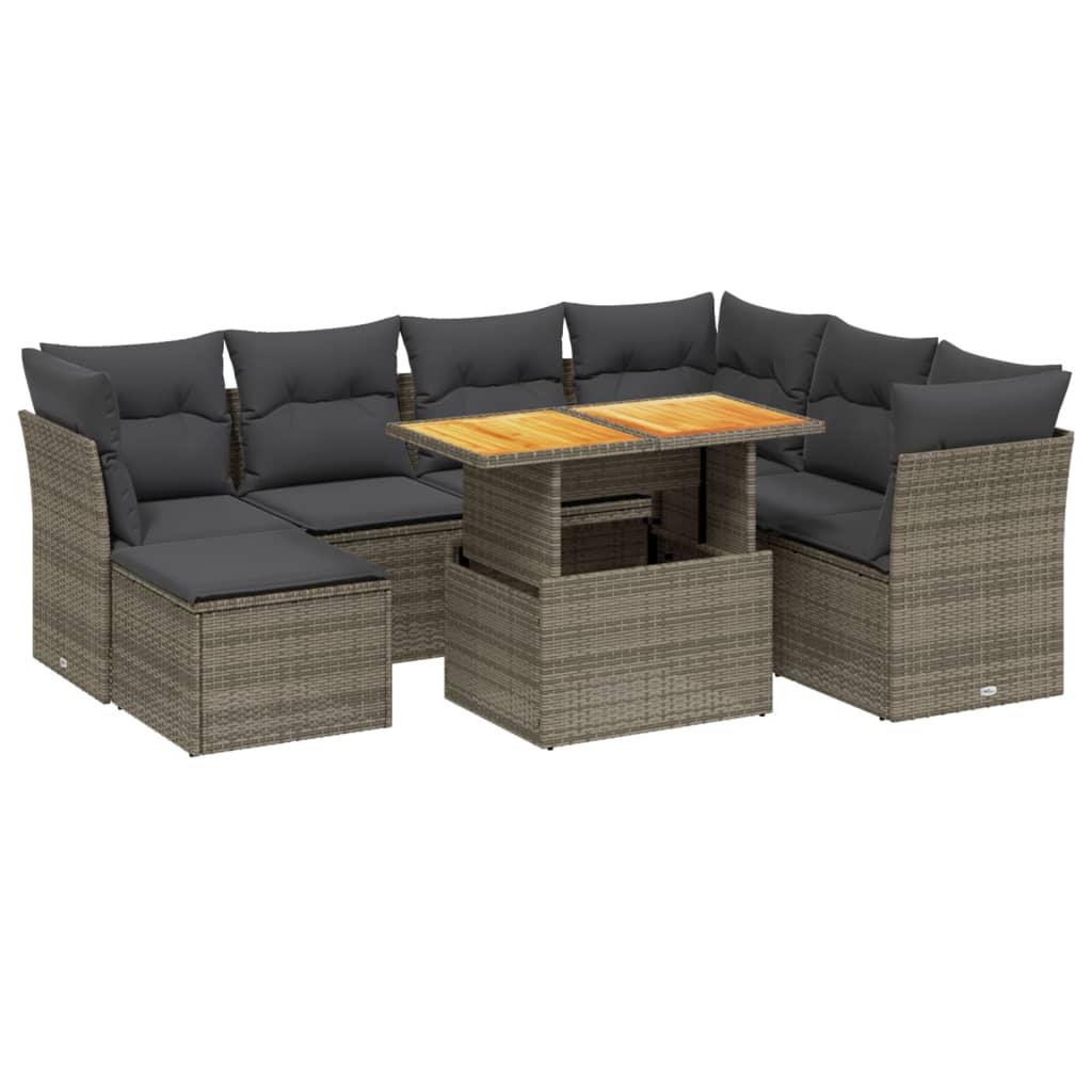 8 Piece Garden Sofa Set with Cushions Grey Poly Rattan