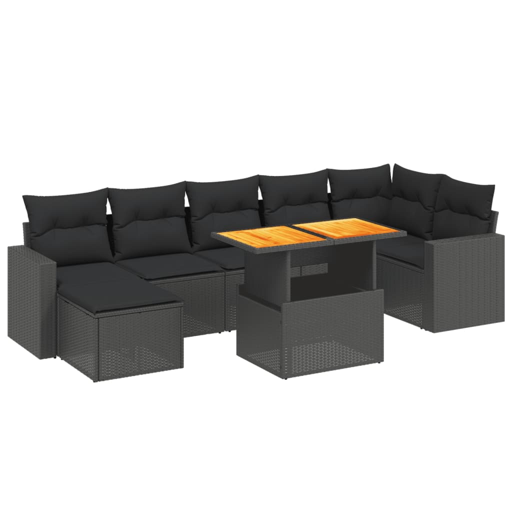 8 Piece Garden Sofa Set with Cushions Black Poly Rattan