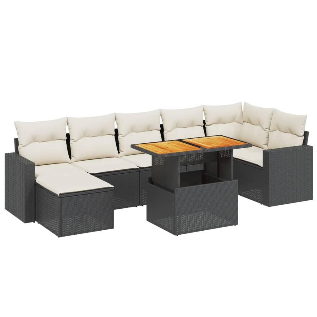 8 Piece Garden Sofa Set with Cushions Black Poly Rattan