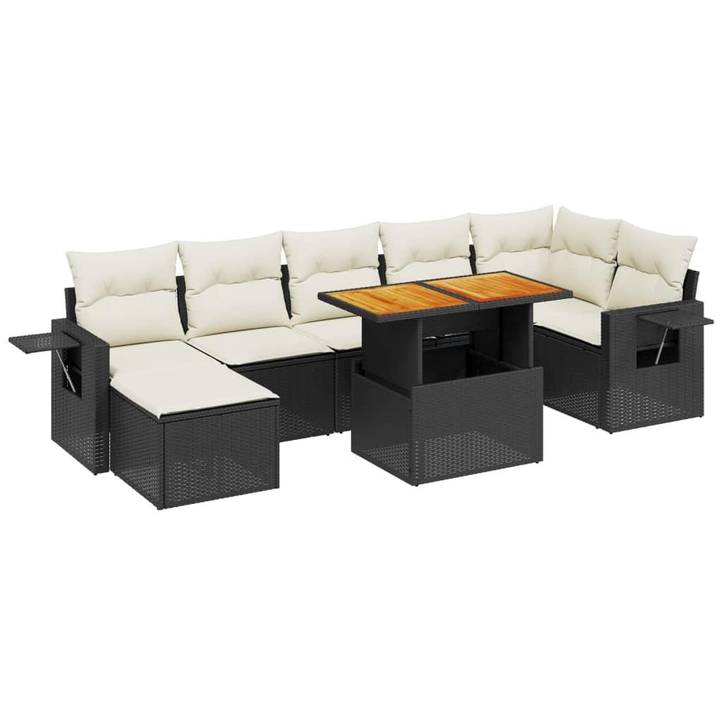 8 Piece Garden Sofa Set with Cushions Black Poly Rattan