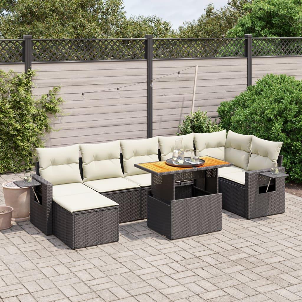 8 Piece Garden Sofa Set with Cushions Black Poly Rattan
