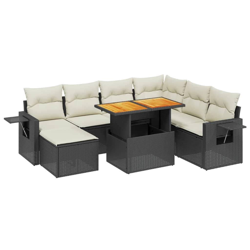 8 Piece Garden Sofa Set with Cushions Black Poly Rattan
