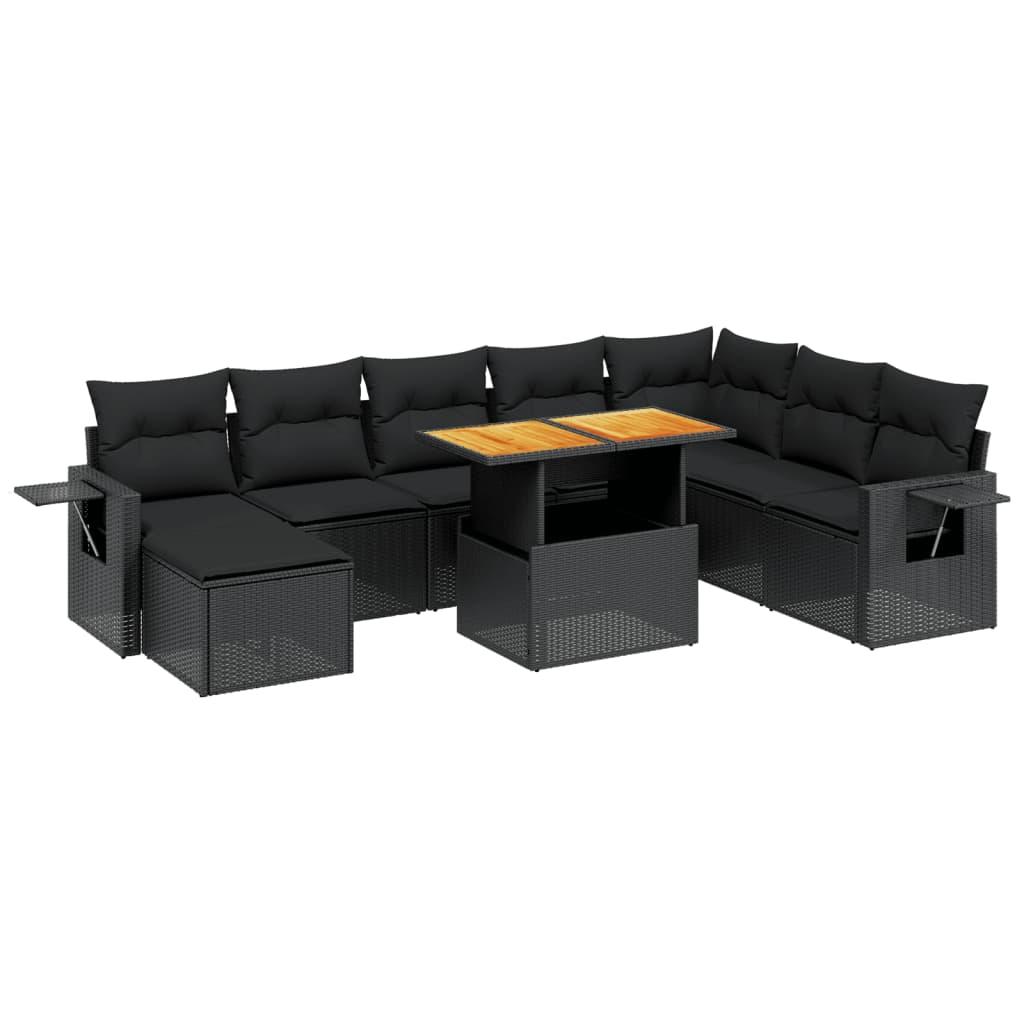 9 Piece Garden Sofa Set with Cushions Black Poly Rattan