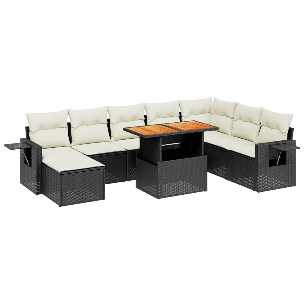 9 Piece Garden Sofa Set with Cushions Black Poly Rattan
