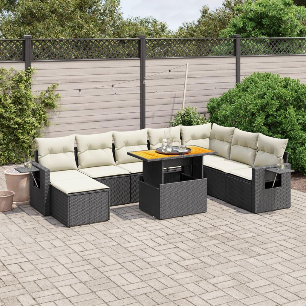 9 Piece Garden Sofa Set with Cushions Black Poly Rattan