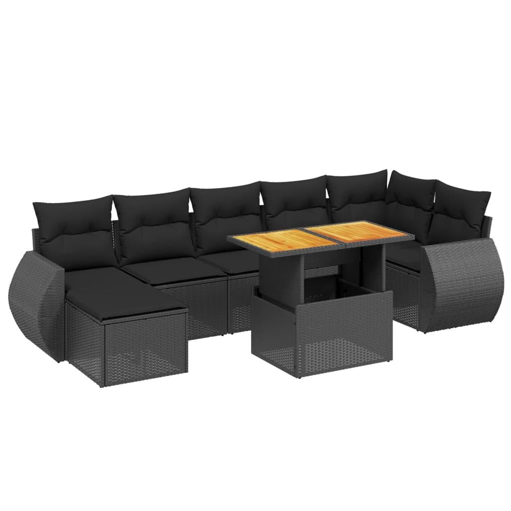 8 Piece Garden Sofa Set with Cushions Black Poly Rattan