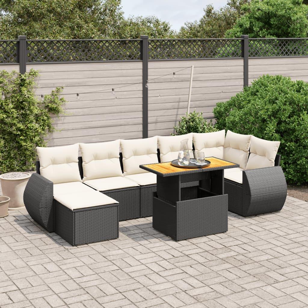8 Piece Garden Sofa Set with Cushions Black Poly Rattan