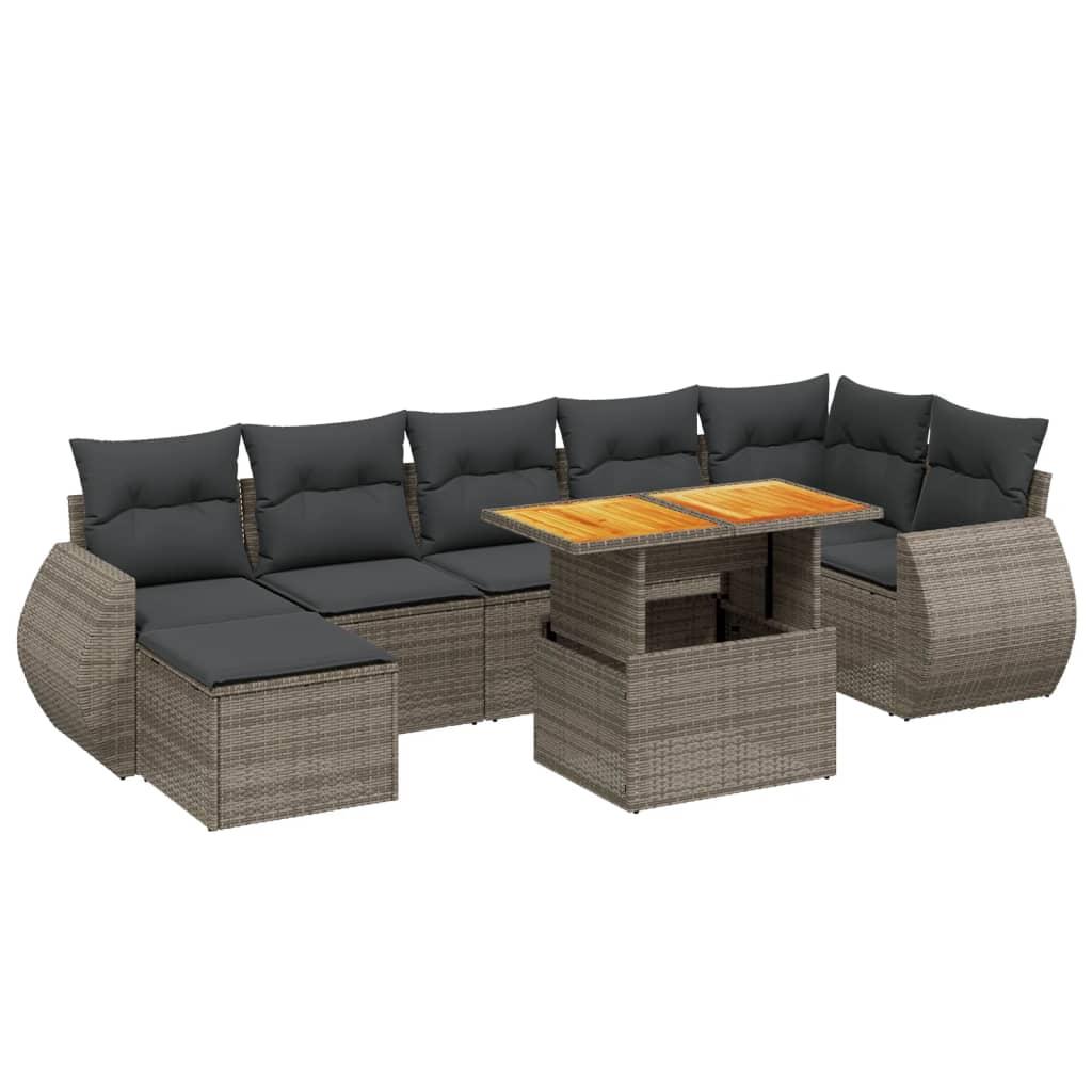 8 Piece Garden Sofa Set with Cushions Grey Poly Rattan