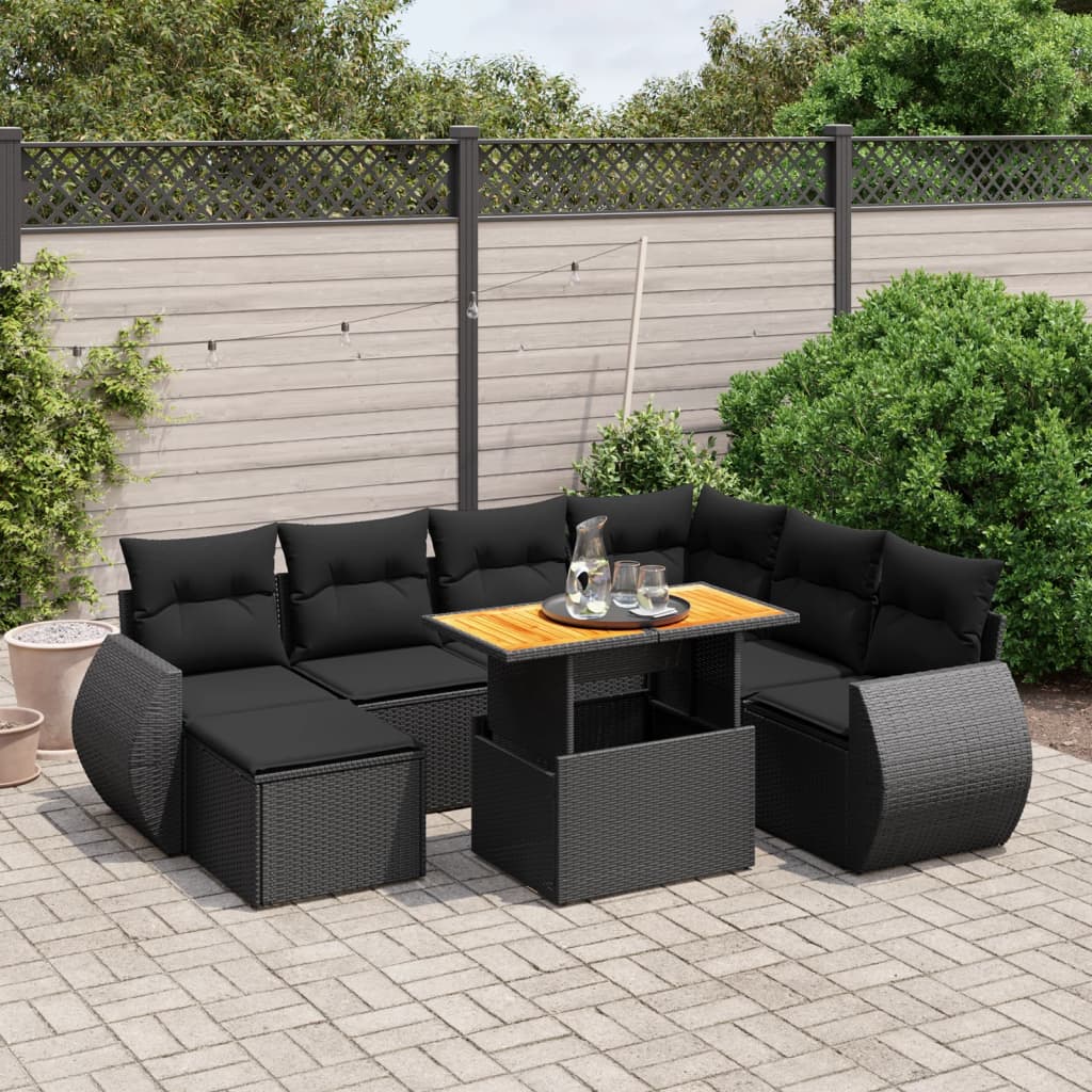 8 Piece Garden Sofa Set with Cushions Black Poly Rattan