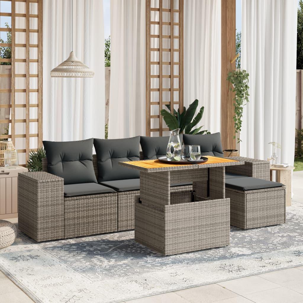 6 Piece Garden Sofa Set with Cushions Grey Poly Rattan