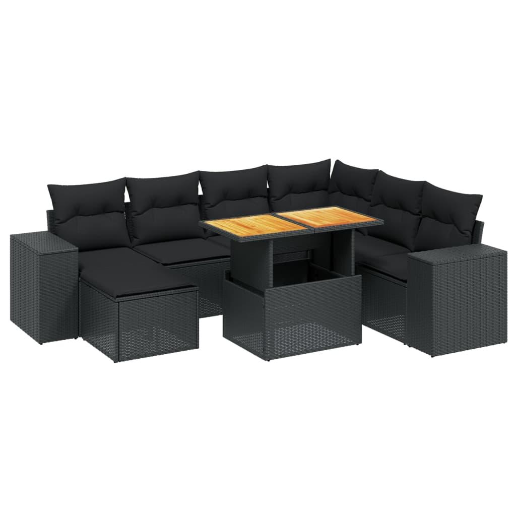 8 Piece Garden Sofa Set with Cushions Black Poly Rattan