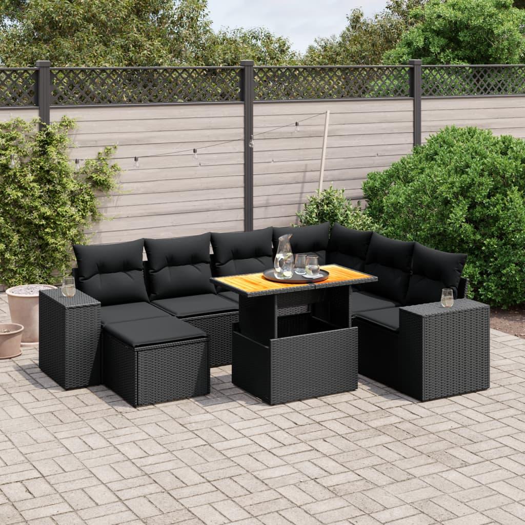 8 Piece Garden Sofa Set with Cushions Black Poly Rattan