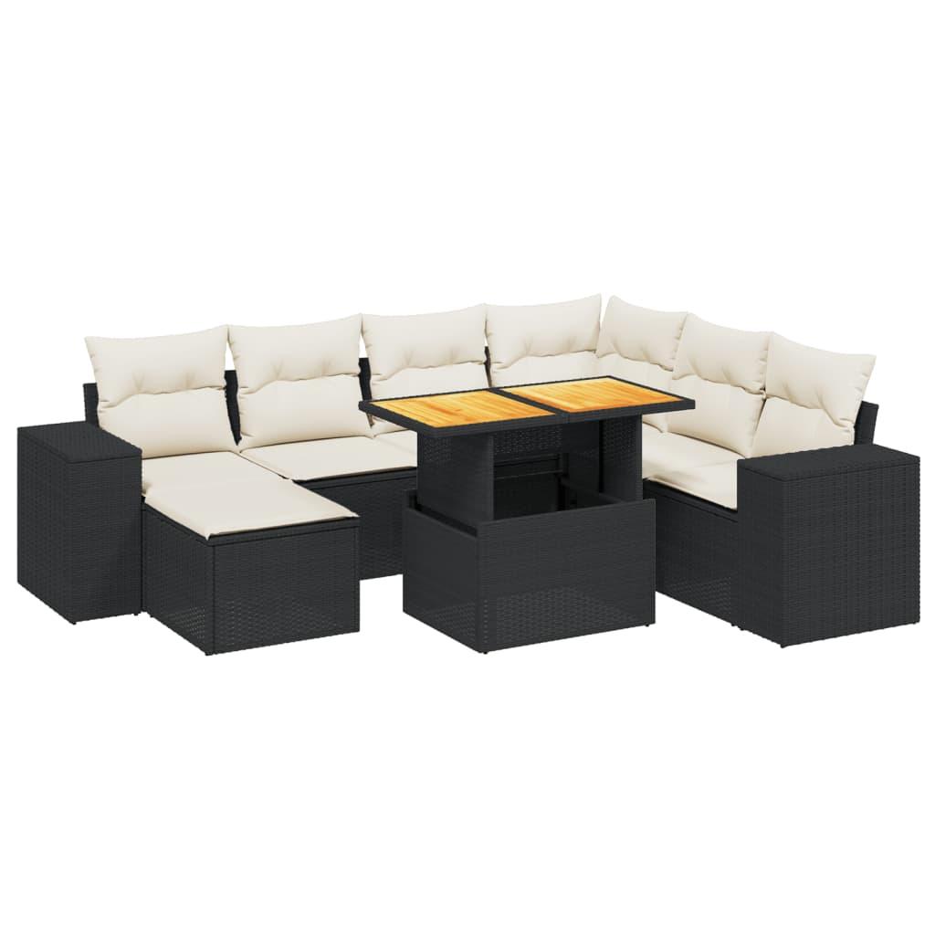 8 Piece Garden Sofa Set with Cushions Black Poly Rattan