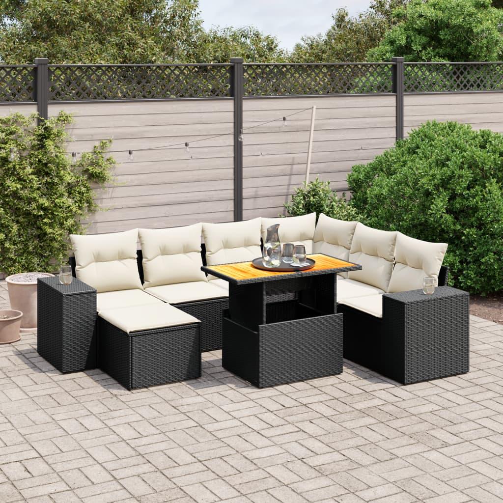 8 Piece Garden Sofa Set with Cushions Black Poly Rattan