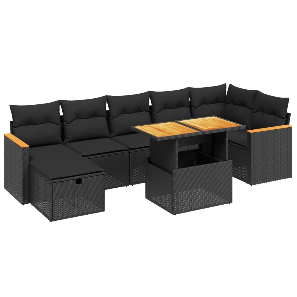 8 Piece Garden Sofa Set with Cushions Black Poly Rattan