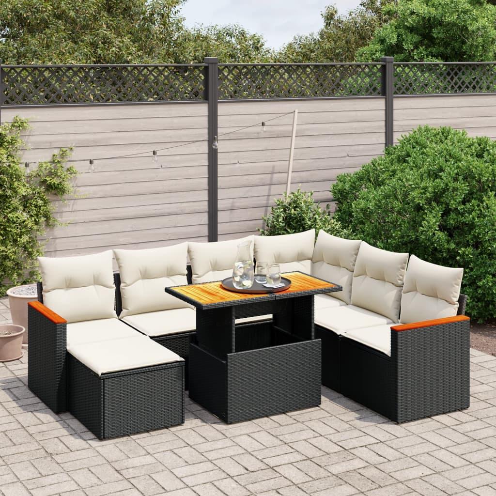8 Piece Garden Sofa Set with Cushions Black Poly Rattan