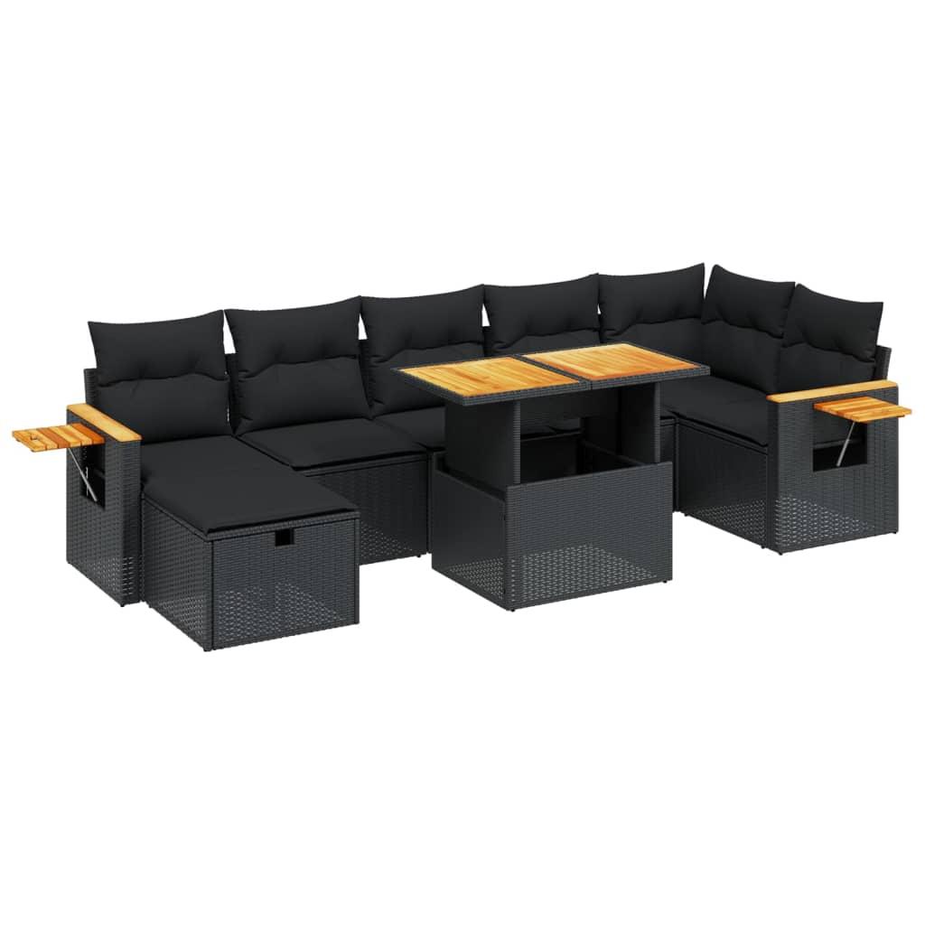 8 Piece Garden Sofa Set with Cushions Black Poly Rattan