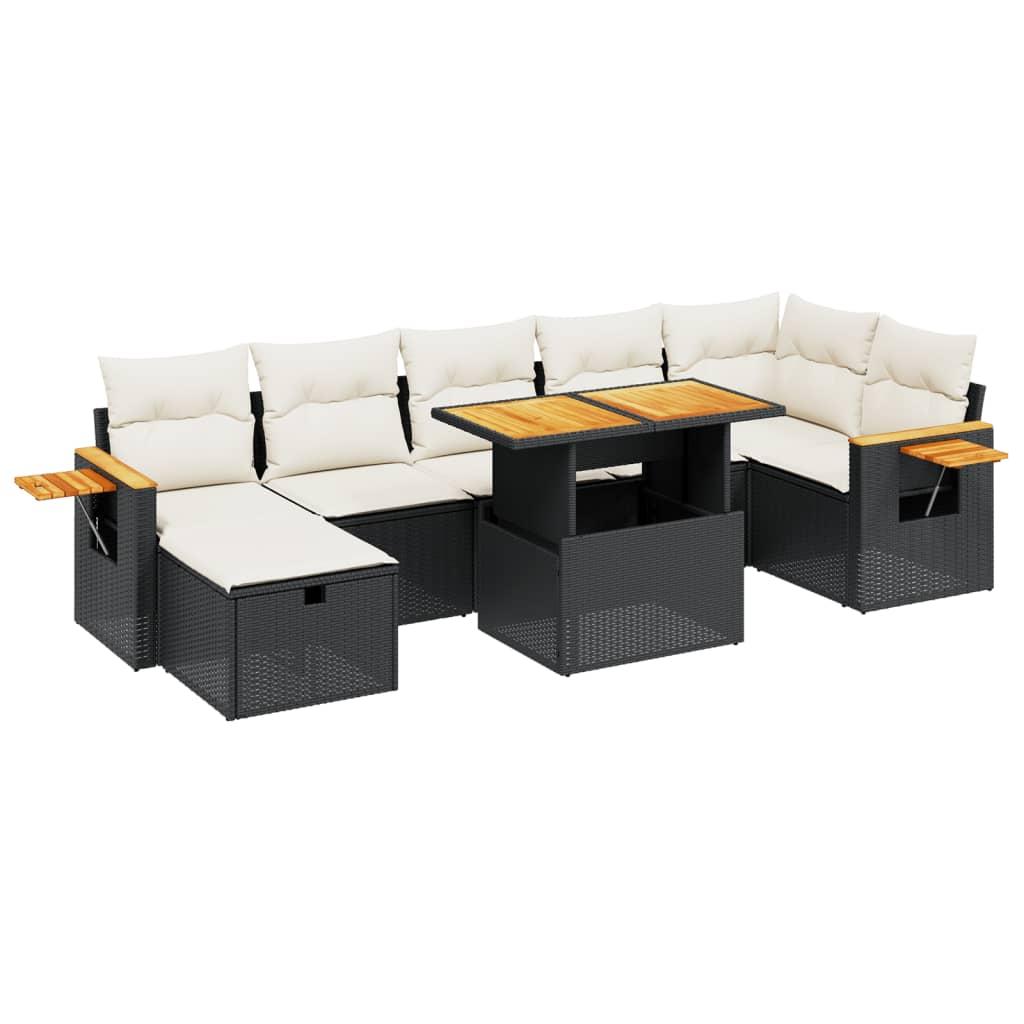 8 Piece Garden Sofa Set with Cushions Black Poly Rattan