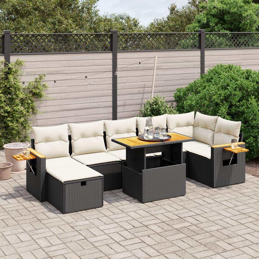 8 Piece Garden Sofa Set with Cushions Black Poly Rattan