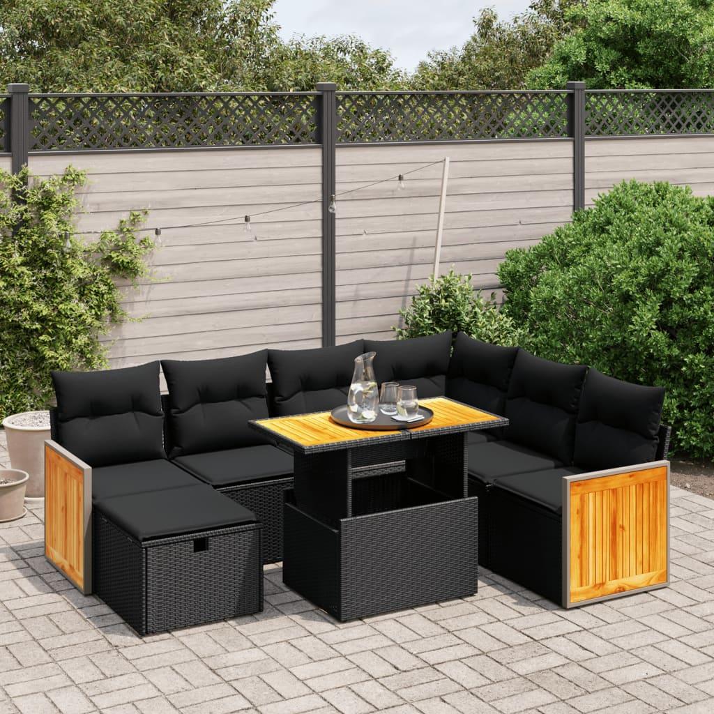 8 Piece Garden Sofa Set with Cushions Black Poly Rattan