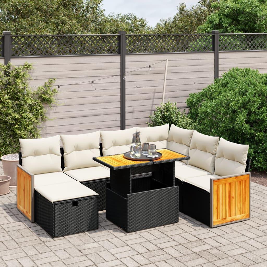 8 Piece Garden Sofa Set with Cushions Black Poly Rattan