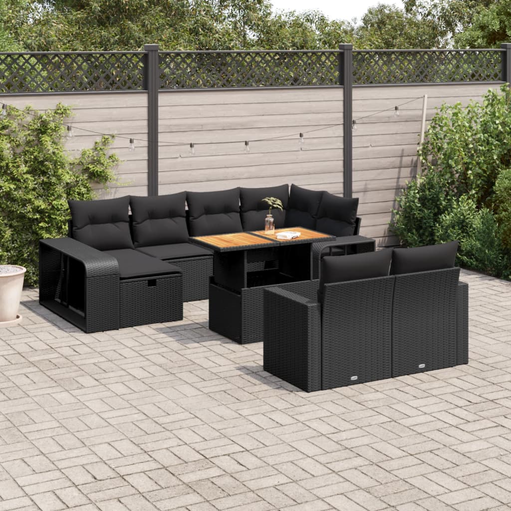 11 Piece Garden Sofa Set with Cushions Black Poly Rattan