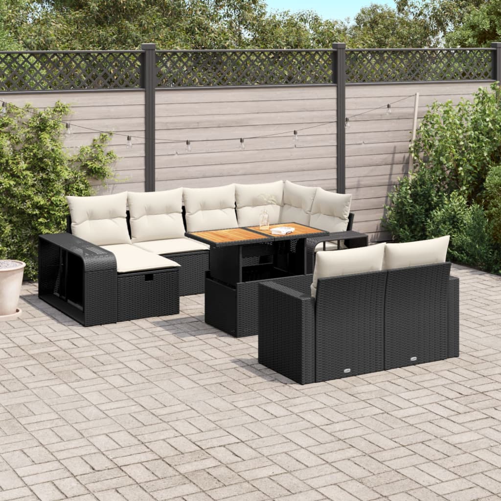 11 Piece Garden Sofa Set with Cushions Black Poly Rattan