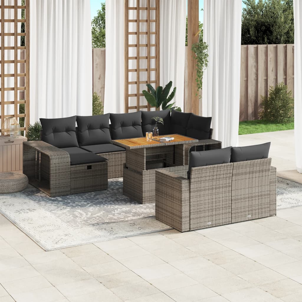 11 Piece Garden Sofa Set with Cushions Grey Poly Rattan