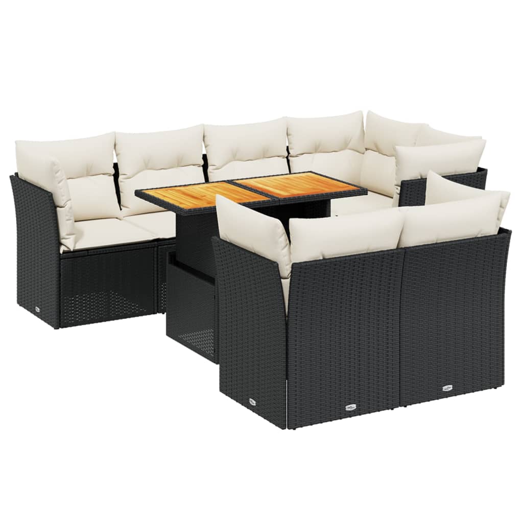 8 Piece Garden Sofa Set with Cushions Black Poly Rattan