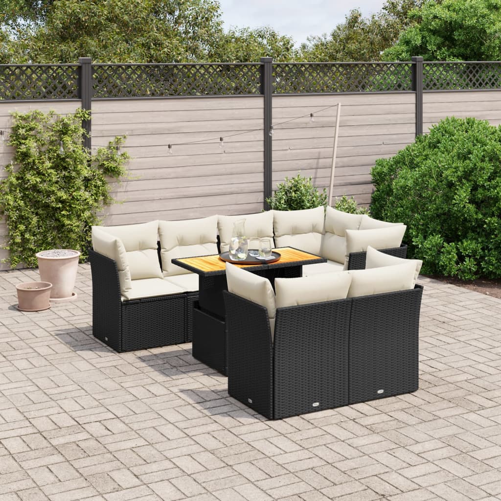 8 Piece Garden Sofa Set with Cushions Black Poly Rattan