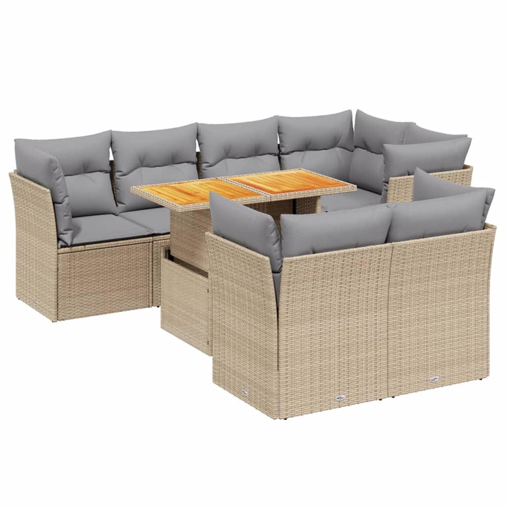 8 Piece Garden Sofa Set with Cushions Beige Poly Rattan