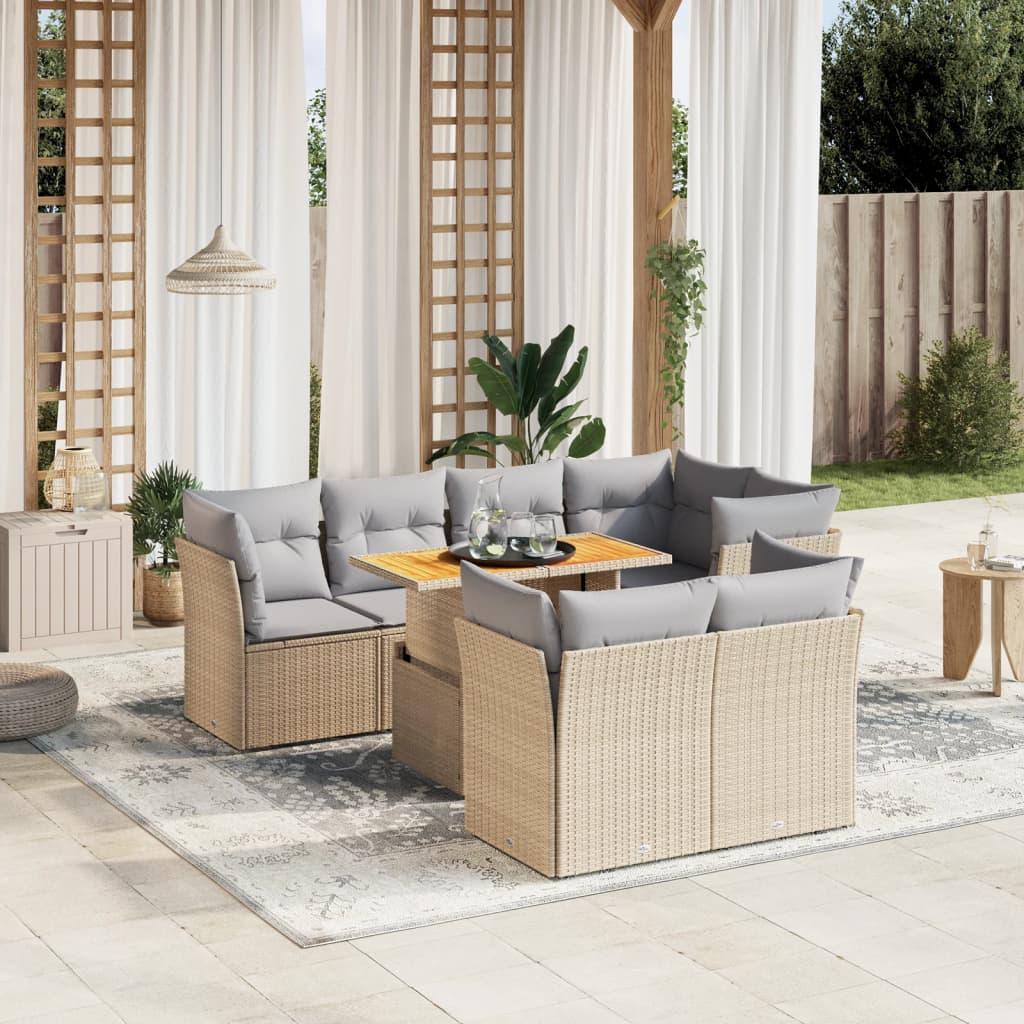 8 Piece Garden Sofa Set with Cushions Beige Poly Rattan