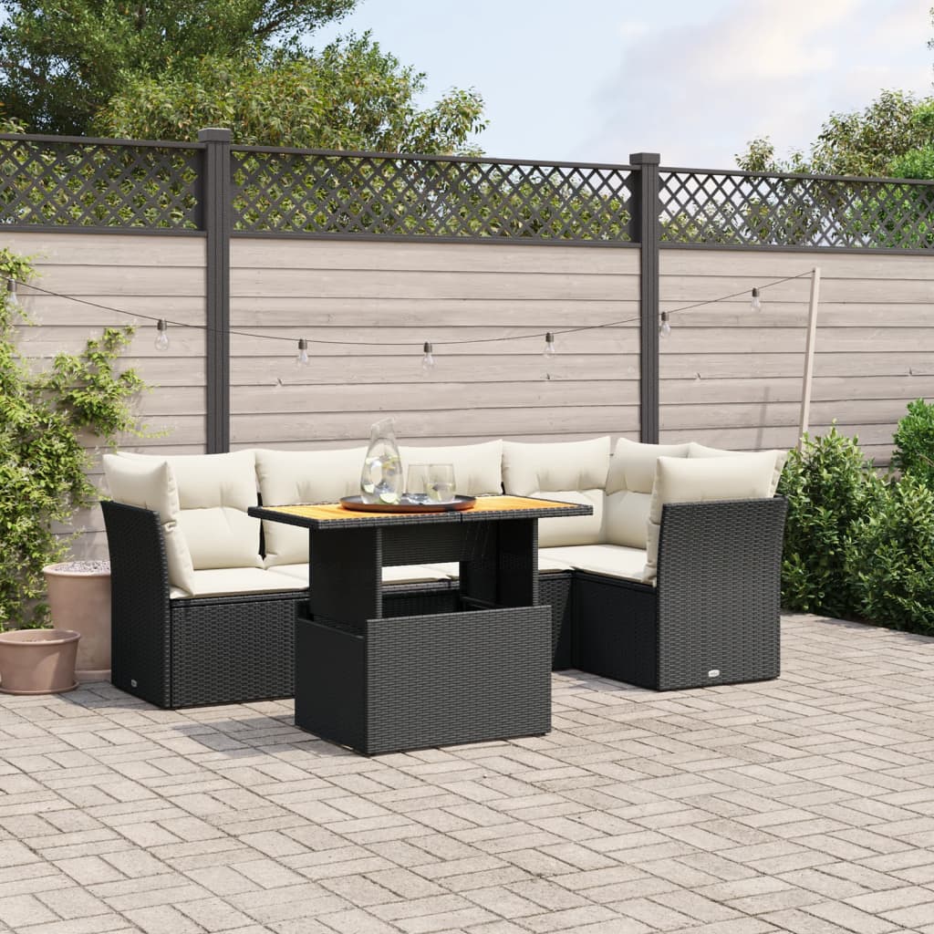 5 Piece Garden Sofa Set with Cushions Black Poly Rattan