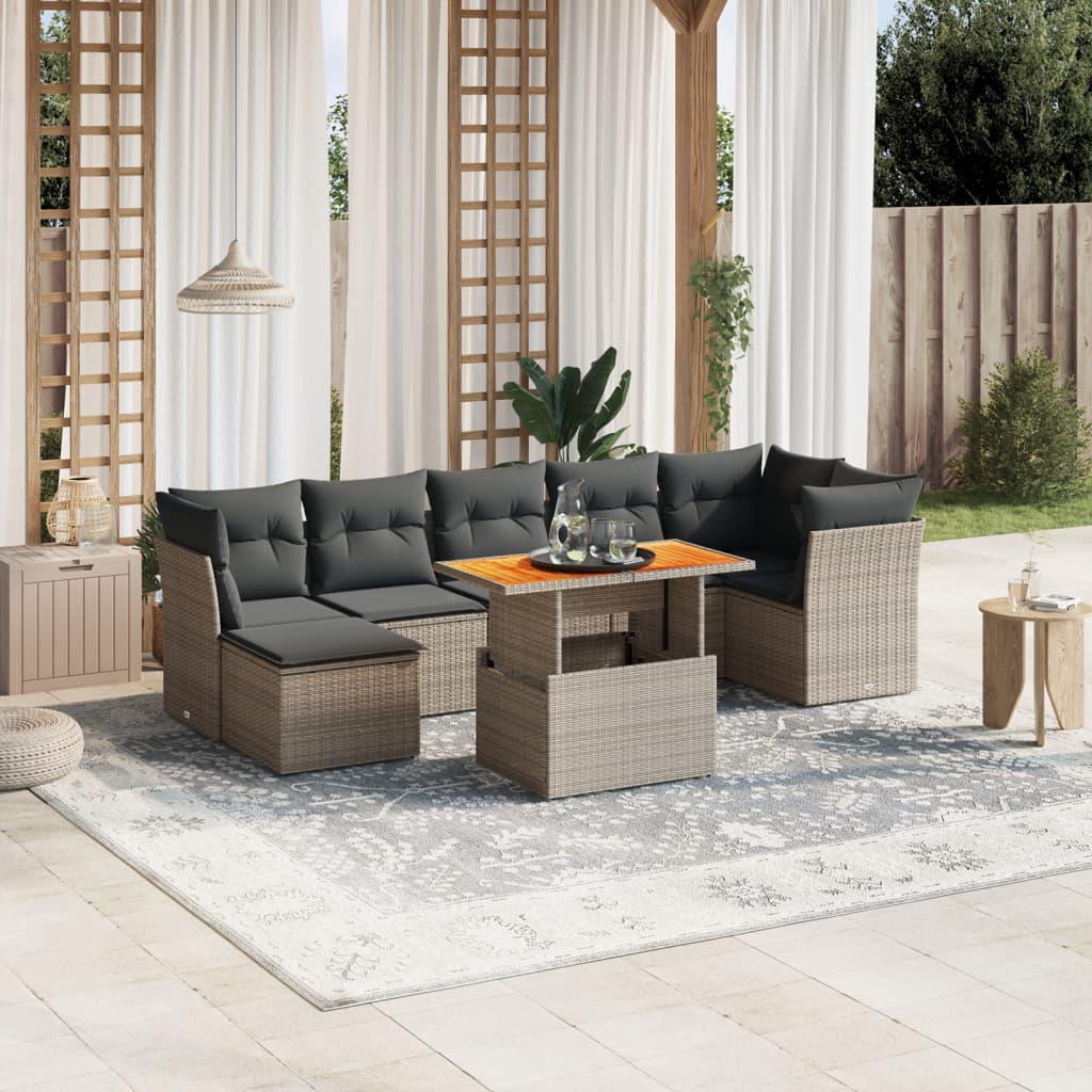 8 Piece Garden Sofa Set with Cushions Grey Poly Rattan