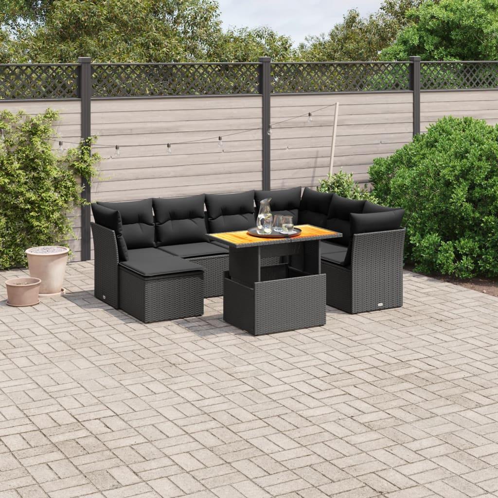 8 Piece Garden Sofa Set with Cushions Black Poly Rattan