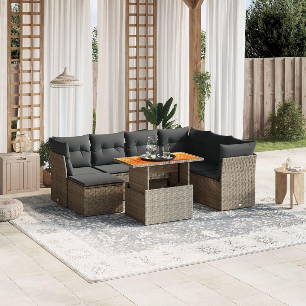 8 Piece Garden Sofa Set with Cushions Grey Poly Rattan