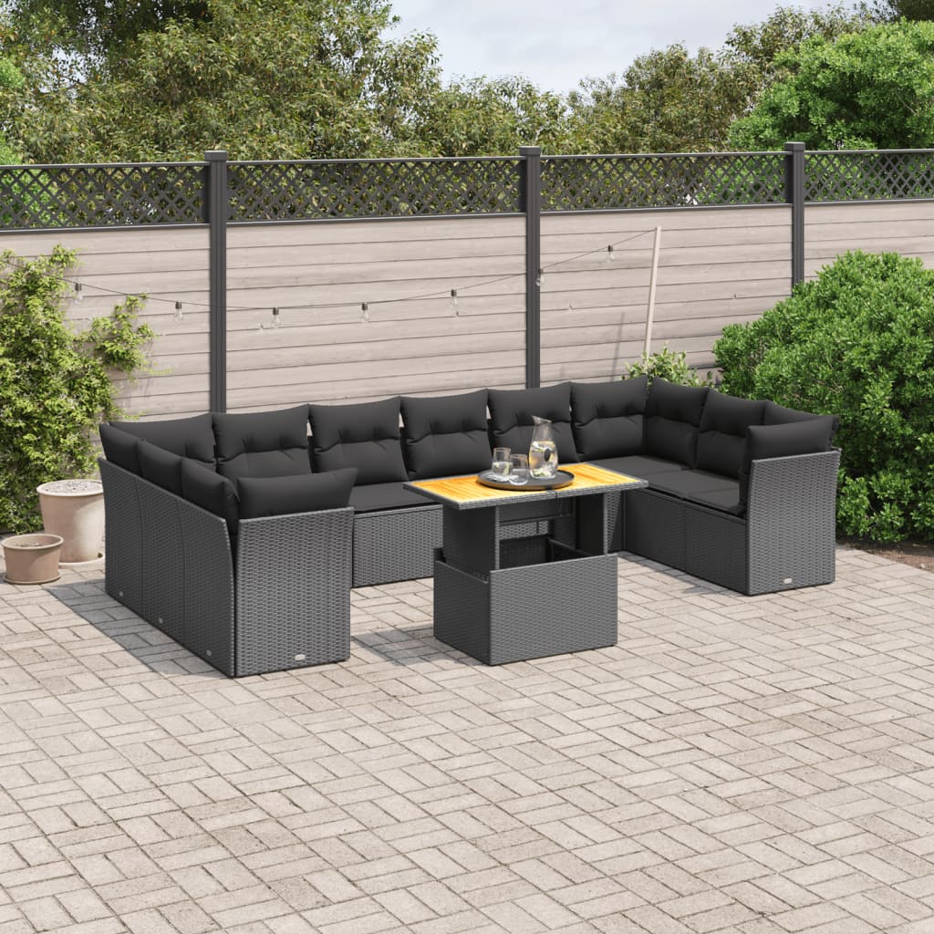 11 Piece Garden Sofa Set with Cushions Black Poly Rattan