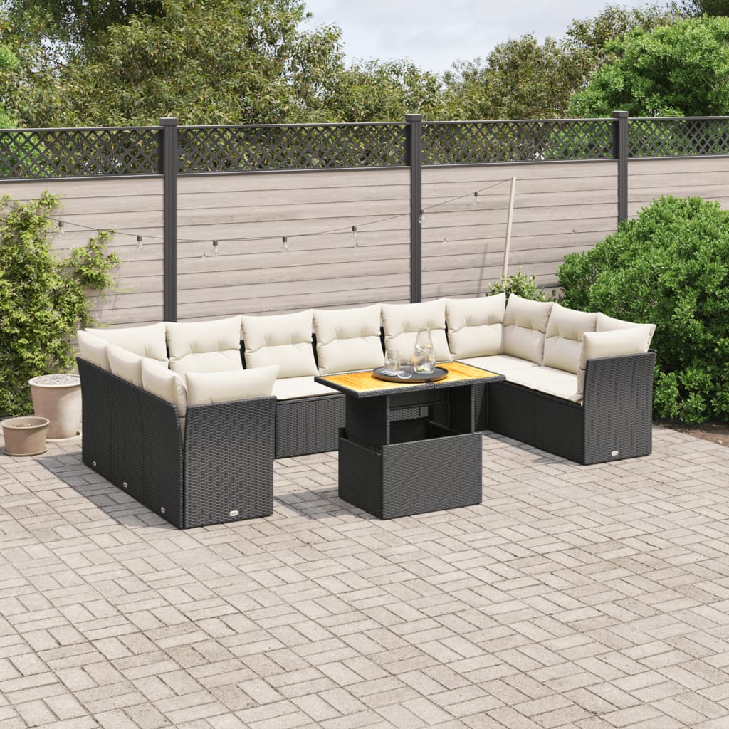 11 Piece Garden Sofa Set with Cushions Black Poly Rattan