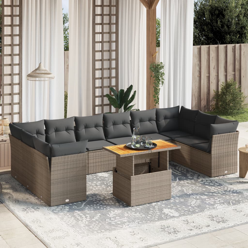 11 Piece Garden Sofa Set with Cushions Grey Poly Rattan