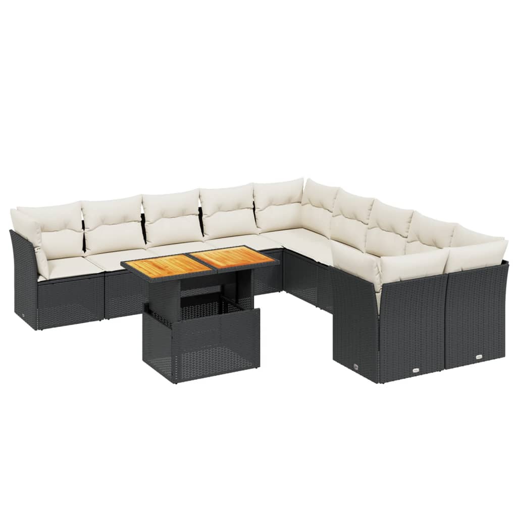 11 Piece Garden Sofa Set with Cushions Black Poly Rattan