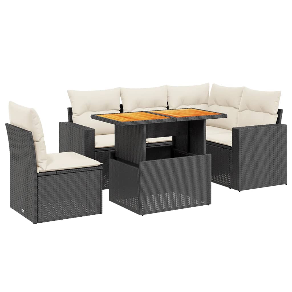 6 Piece Garden Sofa Set with Cushions Black Poly Rattan