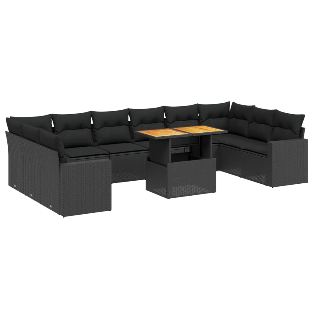 11 Piece Garden Sofa Set with Cushions Black Poly Rattan