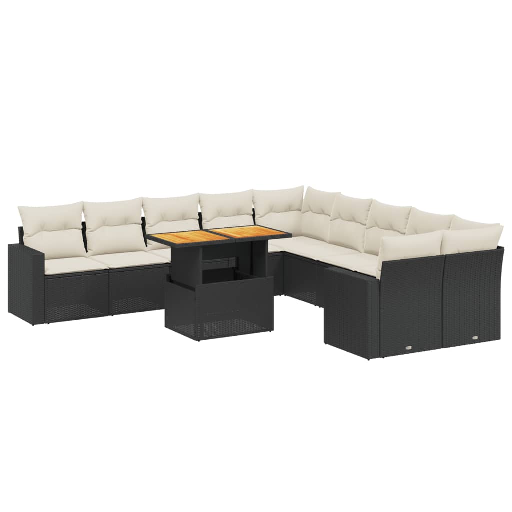 11 Piece Garden Sofa Set with Cushions Black Poly Rattan