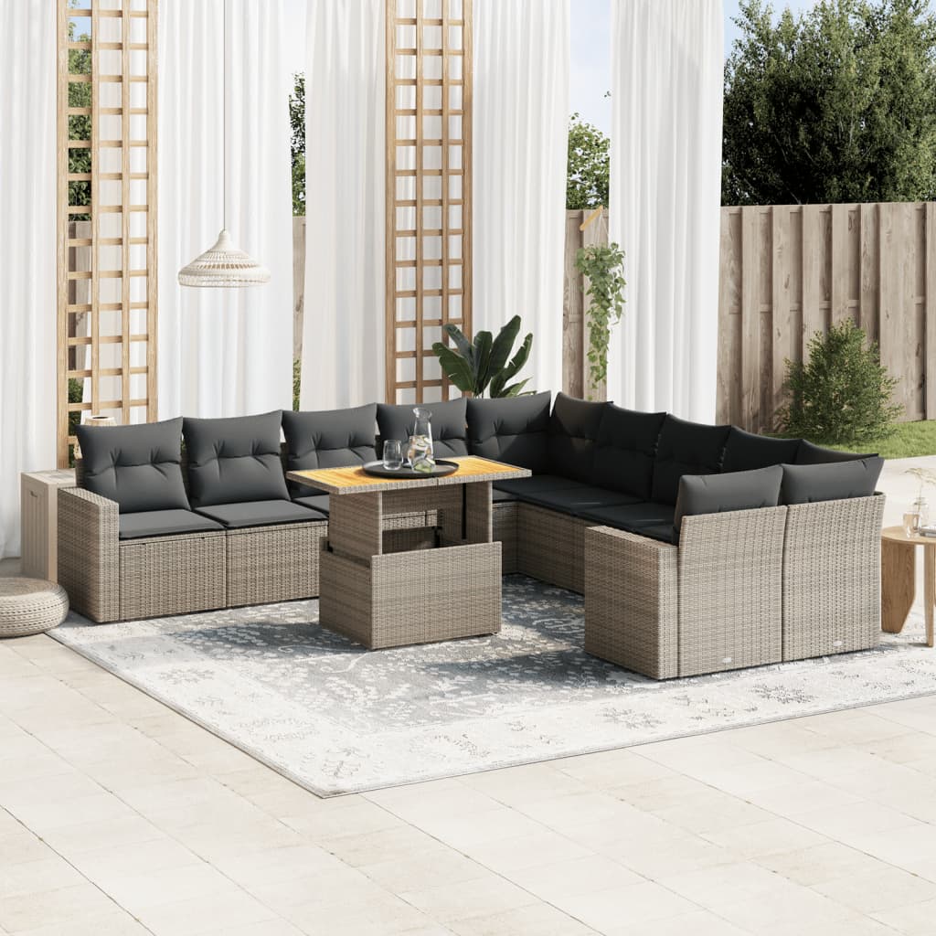 11 Piece Garden Sofa Set with Cushions Grey Poly Rattan