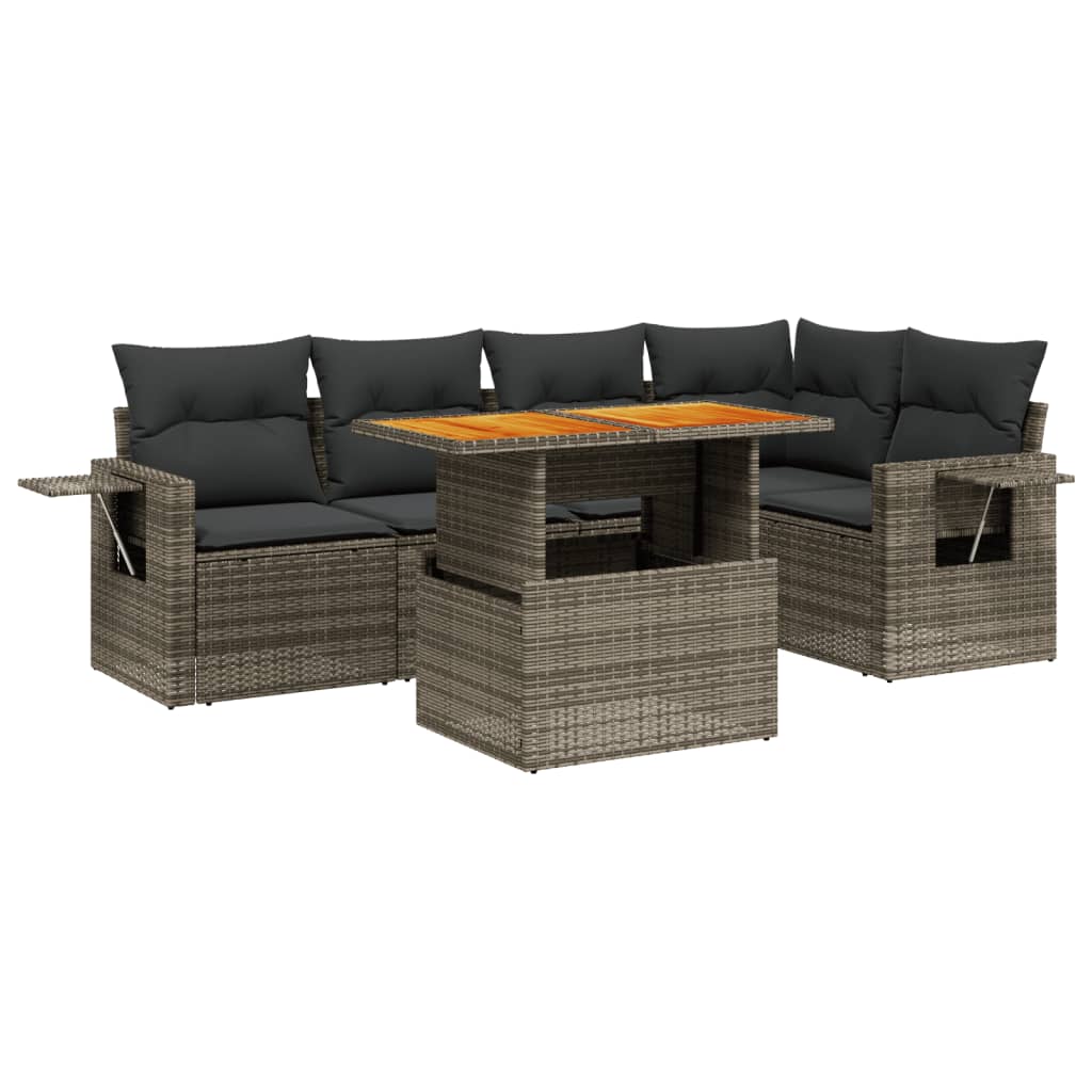 6 Piece Garden Sofa Set with Cushions Grey Poly Rattan