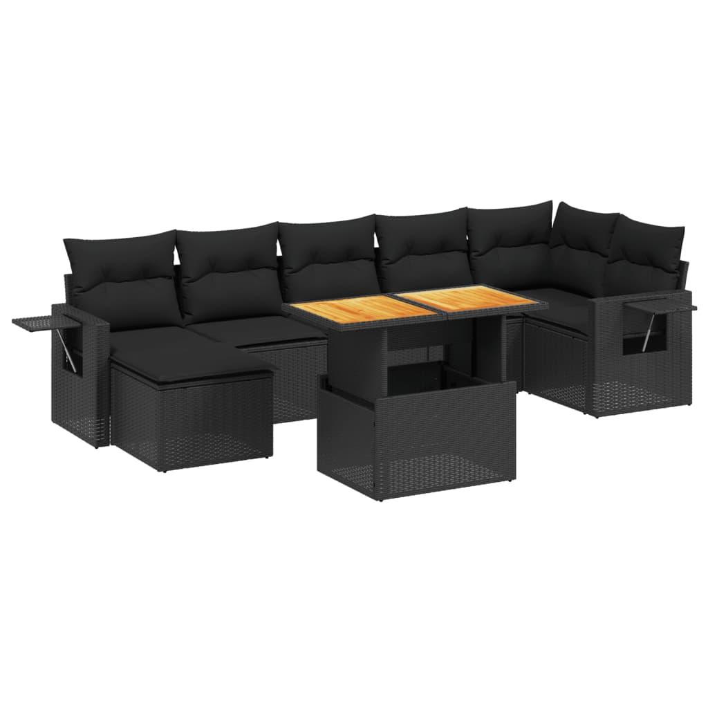 8 Piece Garden Sofa Set with Cushions Black Poly Rattan