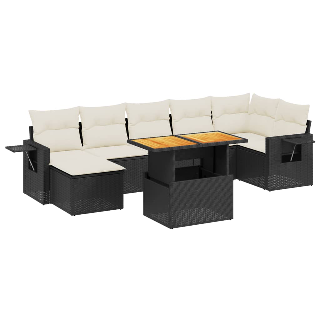 8 Piece Garden Sofa Set with Cushions Black Poly Rattan