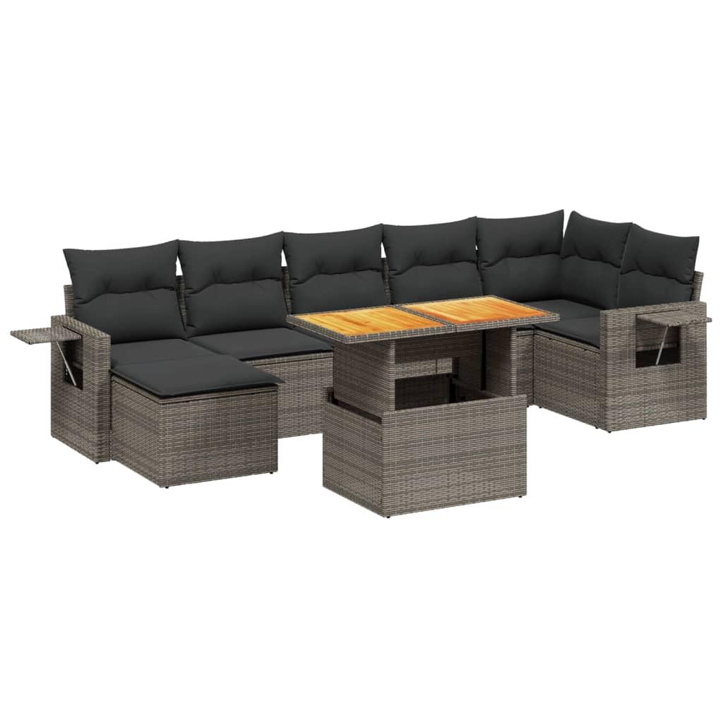 8 Piece Garden Sofa Set with Cushions Grey Poly Rattan